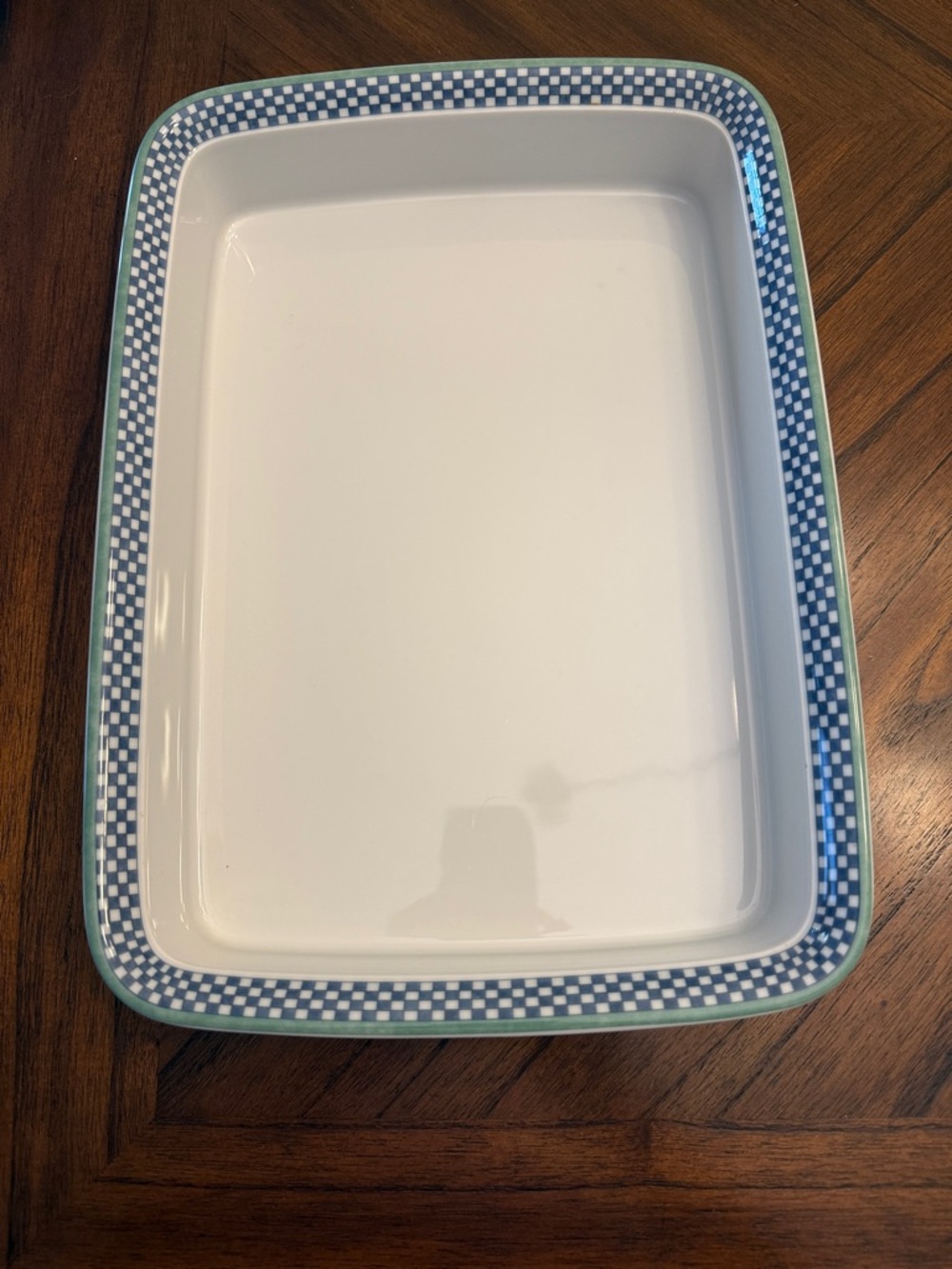 Villeroy & Boch Switch 3 White Lasagna Dish with Blue Checkered and Teal Rim